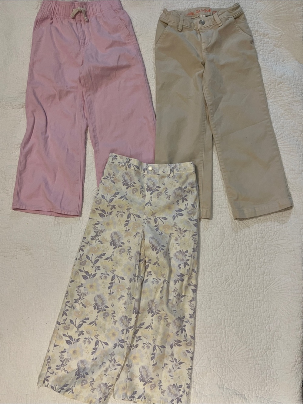 Pink, Tan & Floral Girls wide leg pants sizes 6-7